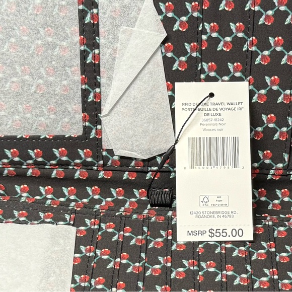 Vera Bradley RFID Deluxe Travel Wallet Perennials Noir (NWT) - Picture 4 of 4